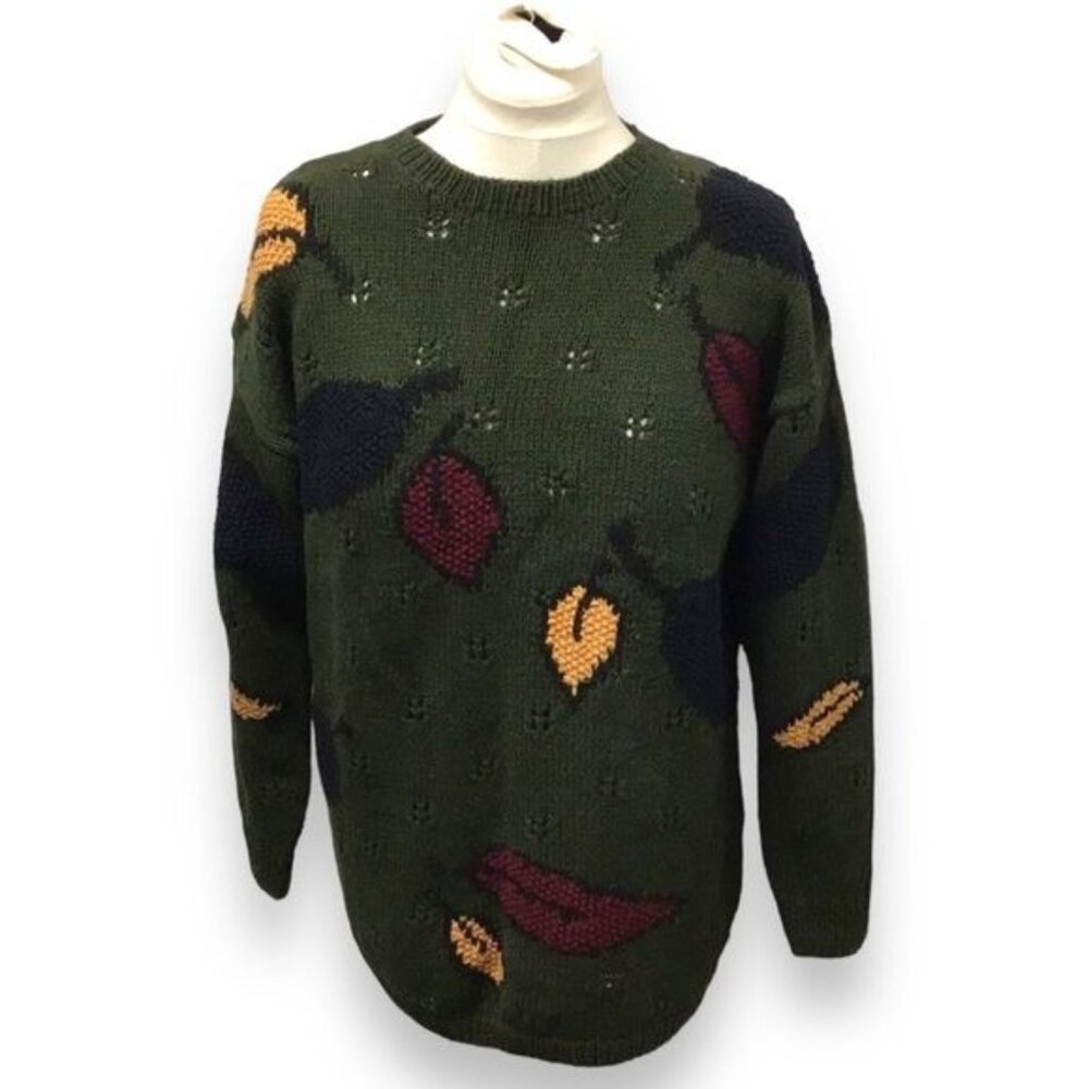 Jones New York Women’s Hand Knit Chunky Sweater VTG 90s Fall Cottagecore Green M